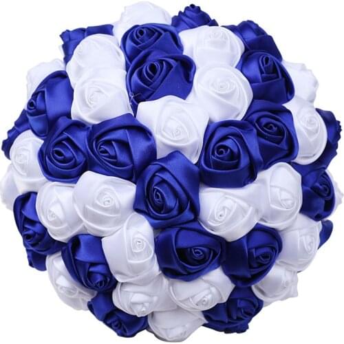 18Cm Simple Wedding Bouquets Bridal Bridesmaids Blue White Rose Holding Artificial Satin Flowers Ramos Novia Mriage Party W223
