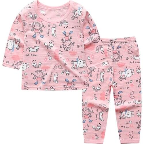 Children Clothing Set Long Sleeve Tops Tee T-shirts Pants Suit Breathable Cartoon Outfits Slub Cotton Boy Toddler Girl Pajamas
