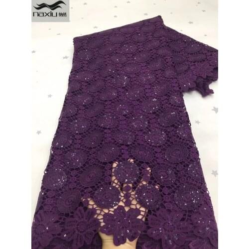 Madison Purple Nigerian Lace Fabrics milk silk With Sequins African Cord Lace Fabrics 2021 Guipure Lace Cotton Material