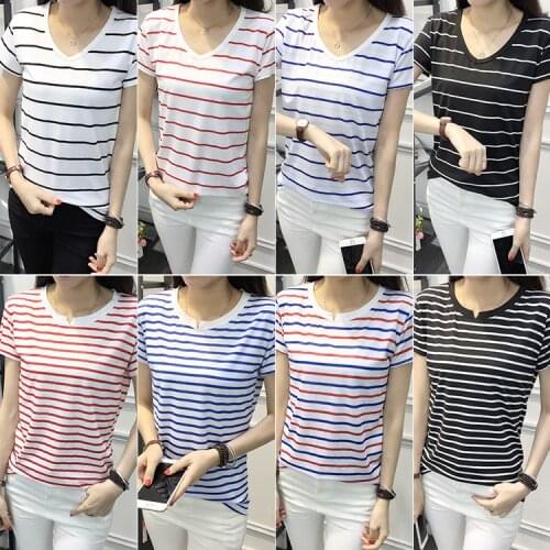 T-Shirts 2017 Spring Women T-Shirt Stripe Printed Loose Base Casual Long Sleeve O-Neck Tees Tops ds103