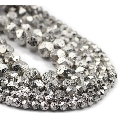 Faceted Round Natural Lava Stone Spacers White Gold Volcanics rock Loose Beads For Jewelry Making DIY Bracelet 6/8/10/12MM