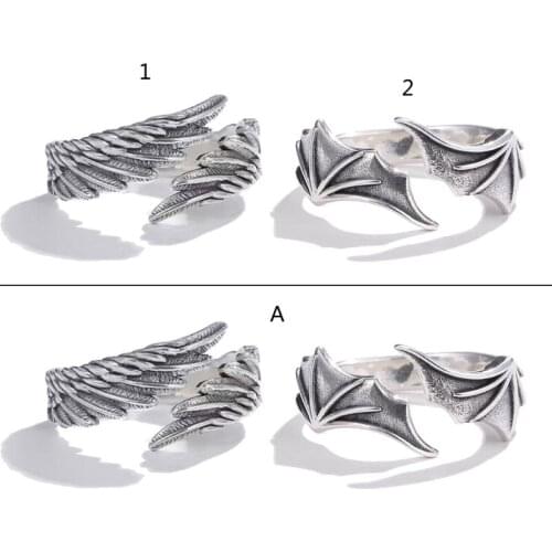 Angel Demon Wing Couples Rings For Women Men Matching Best Friend Trendy Promise Ring for Teen Thumb Jewelry Engagement