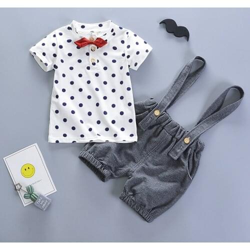 Summer boys clothes set fashion cotton dot short tops+bib shorts 2pcs children clothing for boys kids casual tracksuits sets