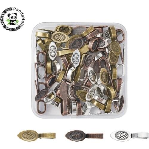 Pandahall 60pc/Box Alloy Tibetan Silver Color Glue-on Flat Pad Bail for Jewelry Finding Necklace Mixed Color 26x8x7mm Hole:5x8mm