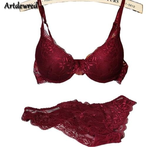 New 2016 cotton push up bra Absolute luxury lace sexy red wine under the thin thick underwear bra suit the underwear is female