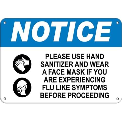 Notice Please Use Hand Sanitizer and Wear A Face Mask Poster Funny Art Decor Vintage Aluminum Retro Metal Tin Sign 20x30cm