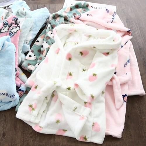 Autumn Winter Girls Sleepwear Robe Fruit Cartoon Flannel Kids Girls Pajamas Thicken Warm Teenager Bathrobe for Home Clothes