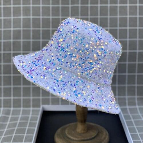 2021 Glitter Sequins Fisherman Bucket Hat New Hip Hop Collapsible Flat Top Casual Winter Basin Cap Women Street Party Hat