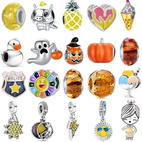 New Yellow Orange Color Pumpkin Sunflower Pendant Fit Pandora Charms Bracelet DIY Women Original Beads wholesal Custom Gifts