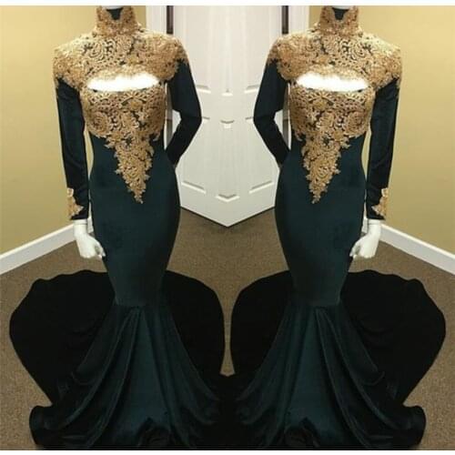 Retro Long Mermaid Appliqued Black Prom Dresses Sweep Train Zipper Back African Style Abendkleider Robes de Soirée for Women