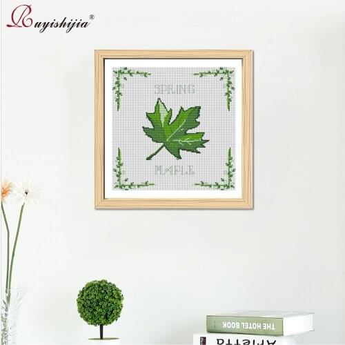 RUYISHIJIA Cross-Stitching set,Needlework Cross Stitch Embroidery Home Decoration Green Maple Leaf Paintings embroidery