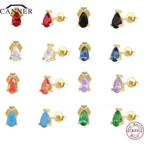 CANNER 925 Sterling Silver Ovals Coloful Zircon Stud Earrings for Women Small Piercing Earring Jewelry Gift for Girlfriend Mom