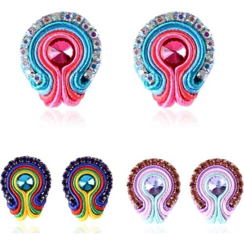 KpacoTa colour earrings studs Simple ethnic boho Soutache Crystal decoration Fashion jewelry making earring women Accessories