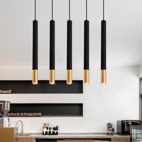 Modern LED Pendant Light Long Tube lamp Cylinder Pipe Hanging Lamps Kitchen Island Dining Room Cord Pendant Light Kitchen Lamp