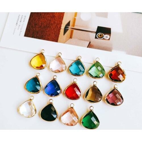 Rhinestone Glass Gold Plated Eardrop Simple Color Earring Accessories Jewelry Component Diy Material Handmade 6pcs