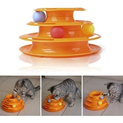 Three Levels pet cat toy Tower Tracks Disc cat Intelligence Amusement triple disc cat toys ball Training Amusement plate Kitten