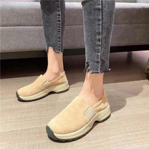 Comfort Platform Loafers Women Beige Black Fashion Spring Leather Slip On Pointed Toe Flats Plus Size 35-43 Shoes Handmade 2021