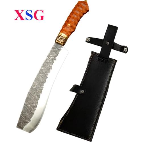 XSG 9inch Machete Handmade Forged Outdoor Mountain Climbing Fishing Chop Wood Viking Knife Meat Cleaver Kitchen Knives