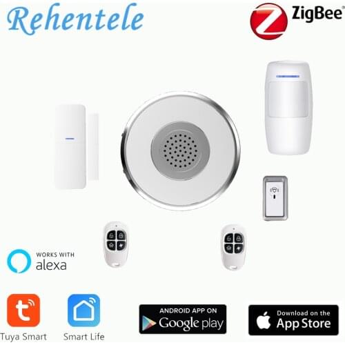 Alexa Google Home Tuya WiFi Smart Home Security Kit Gateway Hub Door Window Sensor PIR 2 Key Fob Door Transmitter Button