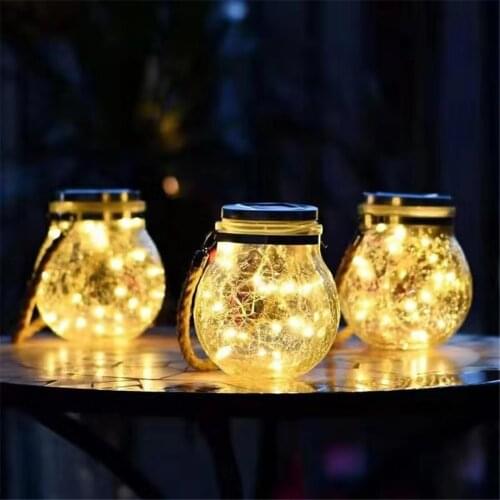Crack hanging light ball Glass jar light LED Solar lamp Outdoor Garden Decoration tree light Copper wire light Christmas light