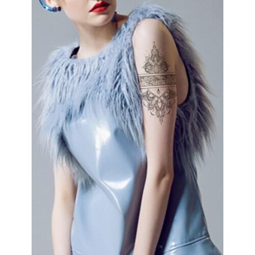 Hannah Flower Geometric Leaves Waterproof Temporary Tattoo Sticker Mandala Plant Black Tattoos Body Art Arm Leg Back Fake Tatoo