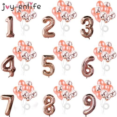 12pcs Rose Gold Confetti Baloon 40inch Number Happy Birthday 1 2 3 4 5 6 7 8 9 Foil Balloons Birthday Party decoration kids ball