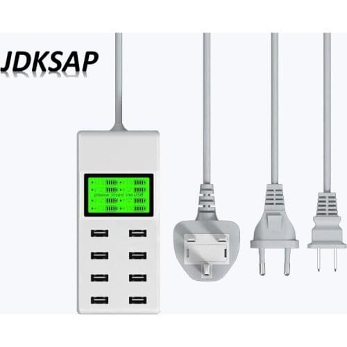 8-Port USB Charger EU/UK/US Plug And Socket Fast Charger With Display Travel AC Power Adapter Charger Socket For Xiaomi iPhone