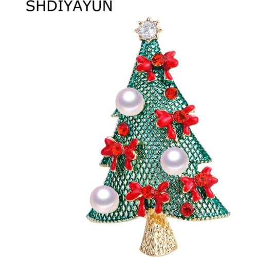 SHDIYAYUN 2019 New Pearl Brooch Christmas Tree Brooch For Women Gold Brooch Pins Natural Freshwater Pearl Jewelry Decoration