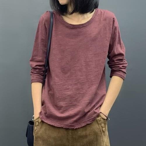 Bamboo Cotton Women T shirt O neck 2021 Summer Autumn Loose Thin Long Sleeve Pullovers Casual Women Blouse YoYiKamomo