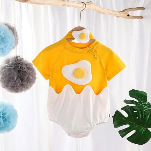 Clothing for Baby Bodysuit Summer Unisex Short Sleeve Hair Band Egg-Yolk Yellow One-Piece Clothes for Newborns боди для новорожд
