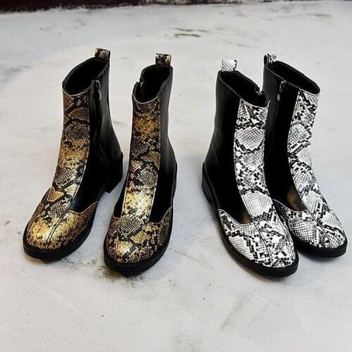 Womens Ankle Boots PU Zip Patchwork Snakeskin Plus Size Female Spring&Autumn Shoes Fashion Vintage Leisure Ladies Footwear