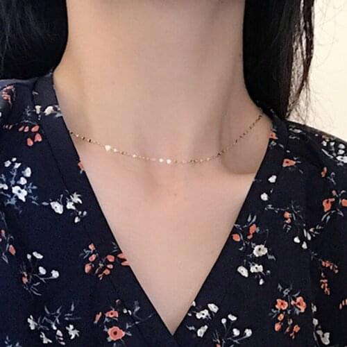 Lace sequins tandem temperament gold pure chain body personality trend necklace choker for women 925 silver Sequins necklace