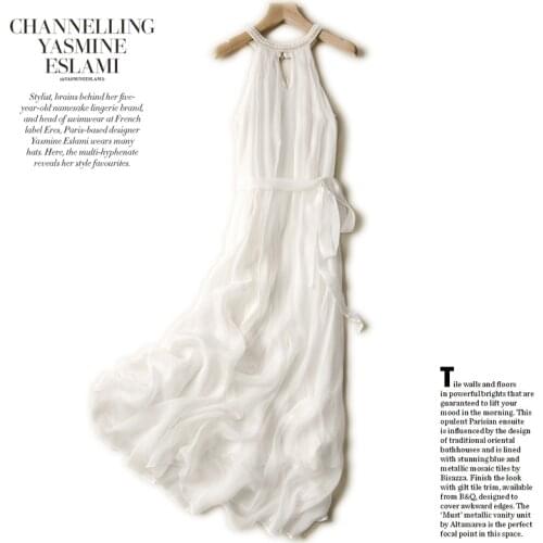 100% Silk Summer Dress 2021 White Maxi Dresses for Women Party Elegant Beach Dress Female Sleeveless Vestido De Mujer Pph5023