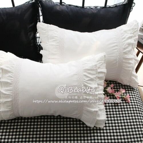 2 pcs/lot Korean pillowcase double lace lotus leaf side satin cotton pillowcase fall trims rectangle pillow cover