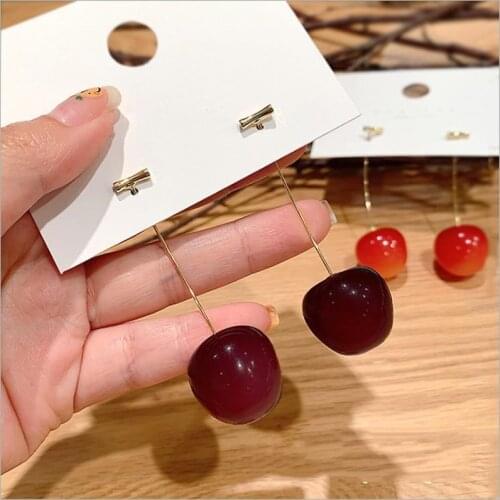 2021 Fashion Korean Simulation Cherry Drop Earring Simple Acrylic Resin Cute Earring For Women Elegant Jewelry Accessories