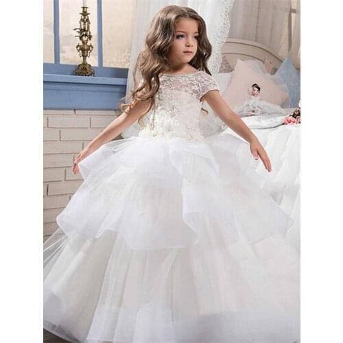Applique Flower Girl Dresses For Wedding Cascading Party Long sleeve Princess Girl Formal Dress First Communion Dress