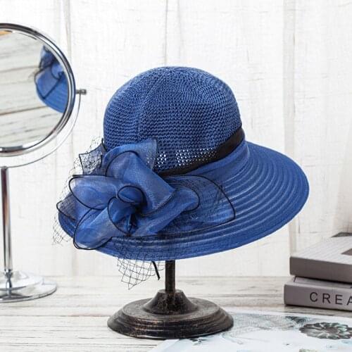 Free Shipping Hand Made Woven PP Yarn Summer Breathable Folding Women Beach Sun Hat Lace Mother Outdoor Caps