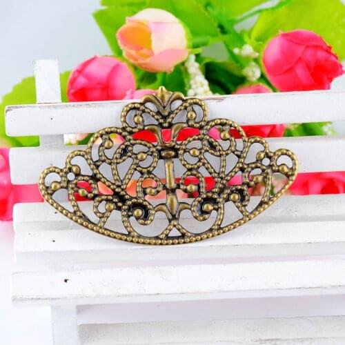 Free shipping Retail 5Pcs Bronze Tone Crown Filigree Wraps Connectors Metal Crafts Gift Decoration DIY Findings 65x40mm F0488