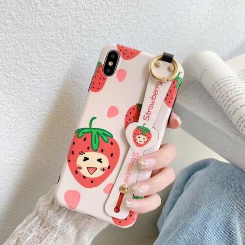 Fruit Avocado Strawberry Cartoon Phone Case for iPhone 7 6 6S 8 Plus X XR XS MAX Cute Lovely Wrist Strap Holder Shockproof Cover
