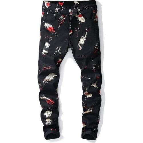 Digital printing cheap jeans men biker jeans black men trousers male denim pants masculino motorcycle fashion designer