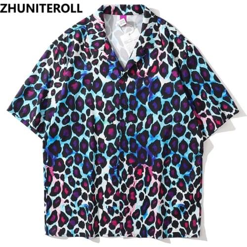 Hawaiian Beach Shirts Leopard Print Hip Hop Button Shirt Mens Harajuku Fashion Casual Short Sleeve Holiday Party Blouse Tops