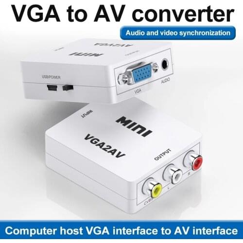 HW-2111 Mini VGA to AV RCA Audio Converter VGA2AV/CVBS Adapter with 3.5mm for PC to TV HD Computer to TV VGA to AV Converter