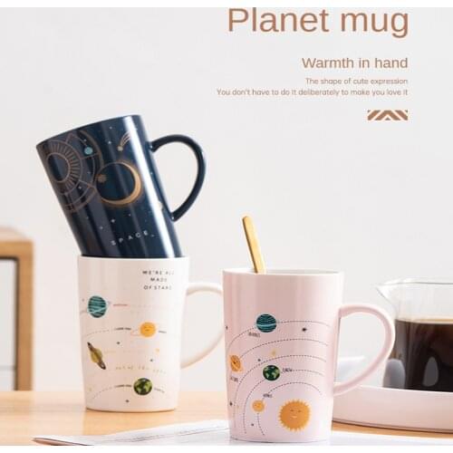 Sky Planet Ceramic Mug With Lids Spoon Set Water Cup Fashion Creative Couple Childrens Breakfast Milk Coffee Cup Friends Gift