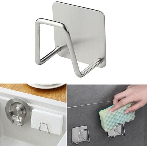 Kitchen Stainless Steel Sponges Holder Self Adhesive Sink Sponges Drain Drying Rack Kitchen Sink Accessories Storage Organizer