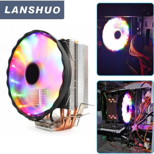 LANSHUO 12cm CPU Cooler 3/4 Pin 2/4/6 Copper Tube Heatpipe Radiator RGB LED Light Heat Sink Desktop PC Case Cooling Quiet Fan