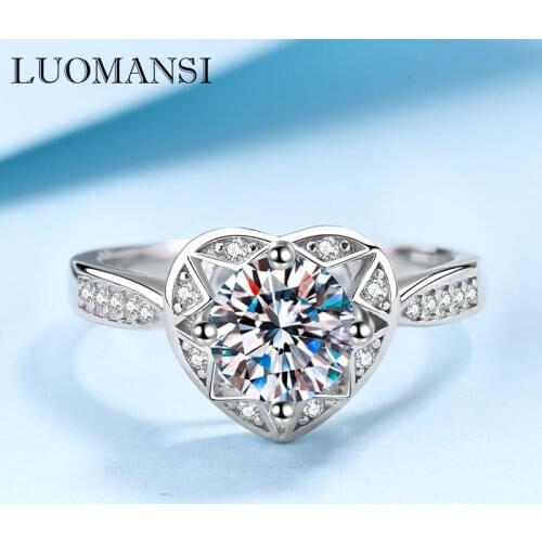 Luomansi 1CT Super Flash Moissanite Ring with GRA Certificate 925 Sterling Silver Jewelry Wedding Party Girlfriend Birthday Gift