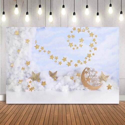 Boy Cake Samsh Newborn Kids Portrait Photography Background Blue Sky and White Clouds Glitter Stars Twinkle Twinkle Little Star