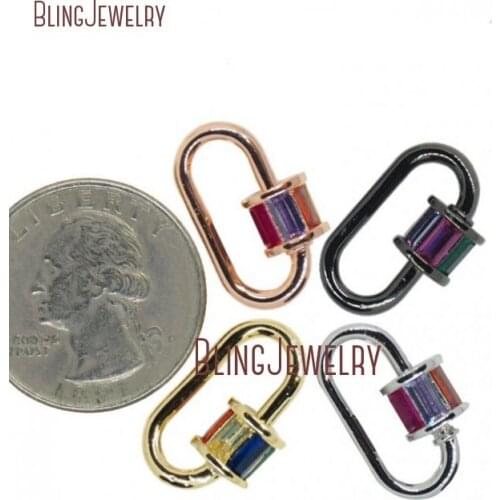 Small Baguette Lock Rose Gold Silver Gun black Pave Oval Shape Screw Clasp Lock Carabiner Pave Lock 18x29mm FC29613