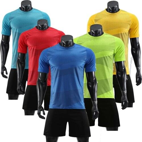 Men short sleeve green soccer jersey set red adult football uniform man blue team soccer shirt customized name DIY number