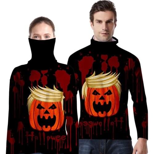 Men Women Unisex Halloween Pumpkin Printed Hoodies Casual Crew Neck Long Sleeve Tops with Kerchief Halloween Costume Sweatshirts